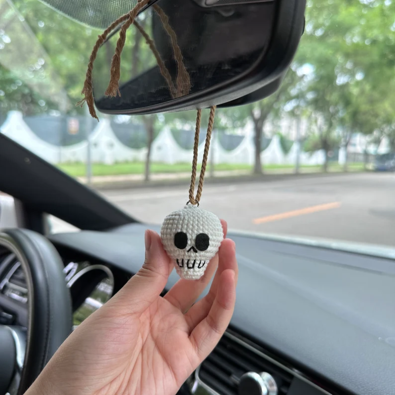Car Mirror Decoration Hanging Pendant, Halloween Gifts, White, Black Skull Ornaments, Auto Decor, Car Accessories, Styling
