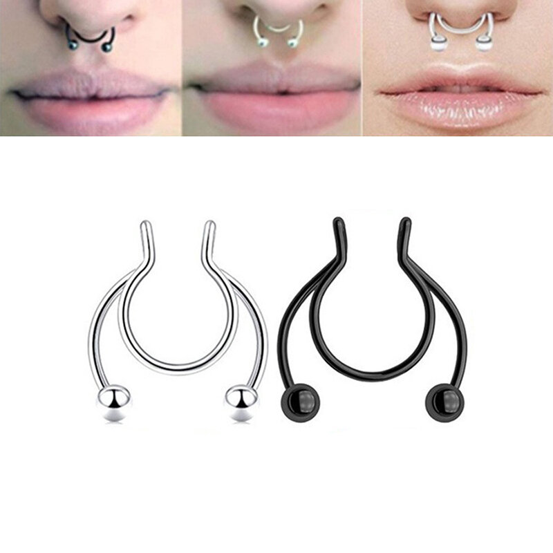Women Fake Piercing Nose Ring Hoop Septum Non Piercing Nose Clip Magnet Fashion Jewelry