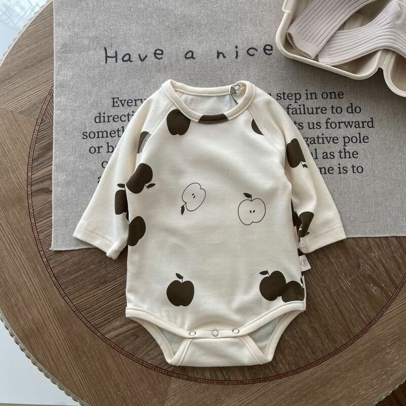 Body de algodón de manga larga para bebé, mono con estampado de manzana, ropa para recién nacido de 0 a 24 meses, novedad de otoño, 2023