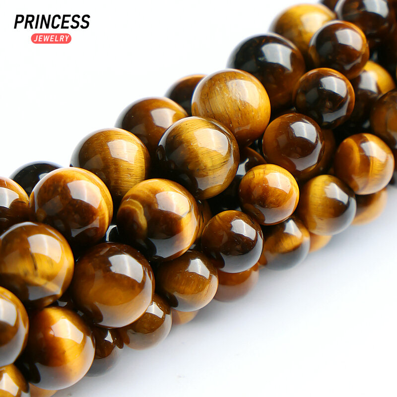 Perles en pierre naturelle d'oeil de tigre, A ++, marron jaune, bracelet exécutif, collier de bijoux, accessoires de bricolage, brin de 15 po, 4mm, 6mm, 8mm, 10mm, 12mm