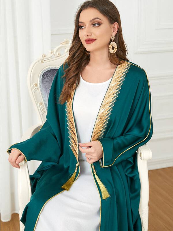 ROKEN EVAN-vestido árabe musulmán, Vestido largo de cinta dorada, Abaya, caftán, otoño, 2022
