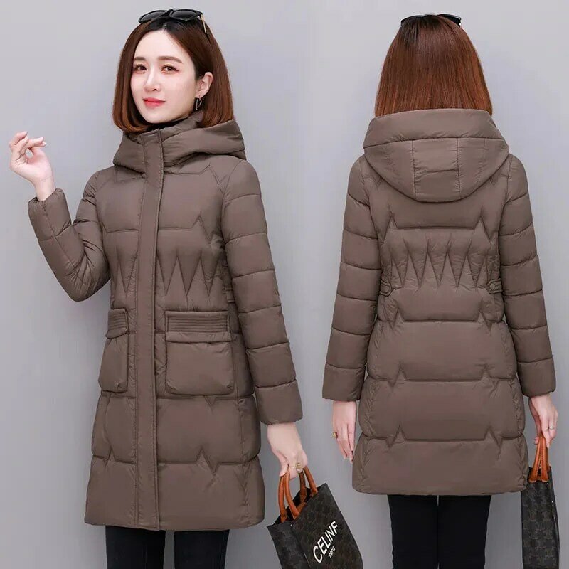 Abrigo largo de algodón con capucha para mujer, chaqueta acolchada gruesa y cálida de alta calidad, moda coreana, abrigo Parker, invierno, nuevo, 5XL