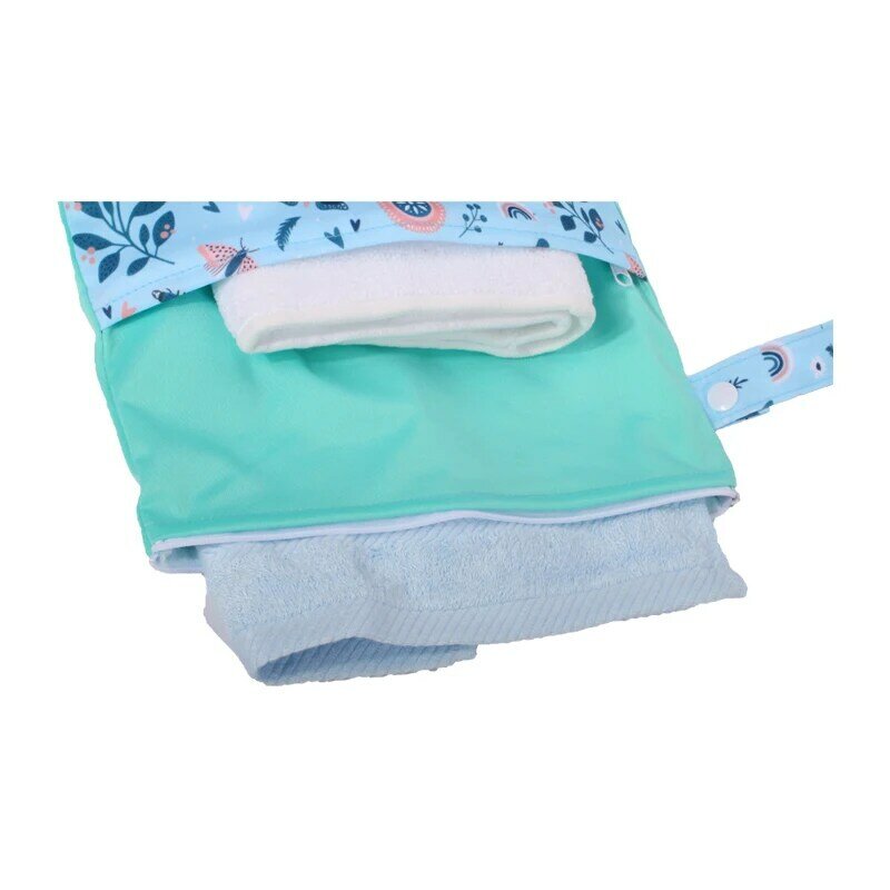 Bolsa multiusos reutilizable para pañales de bebé, bolso húmedo y seco con asa de tela de doble bolsillo, impermeable, 25x35CM, venta al por mayor, envío directo