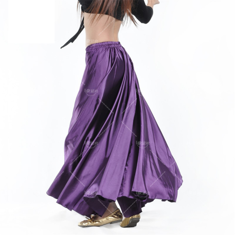 New Style Belly Dance Shining Satin Long Spanish Swing dancing  Indian Dance skirt