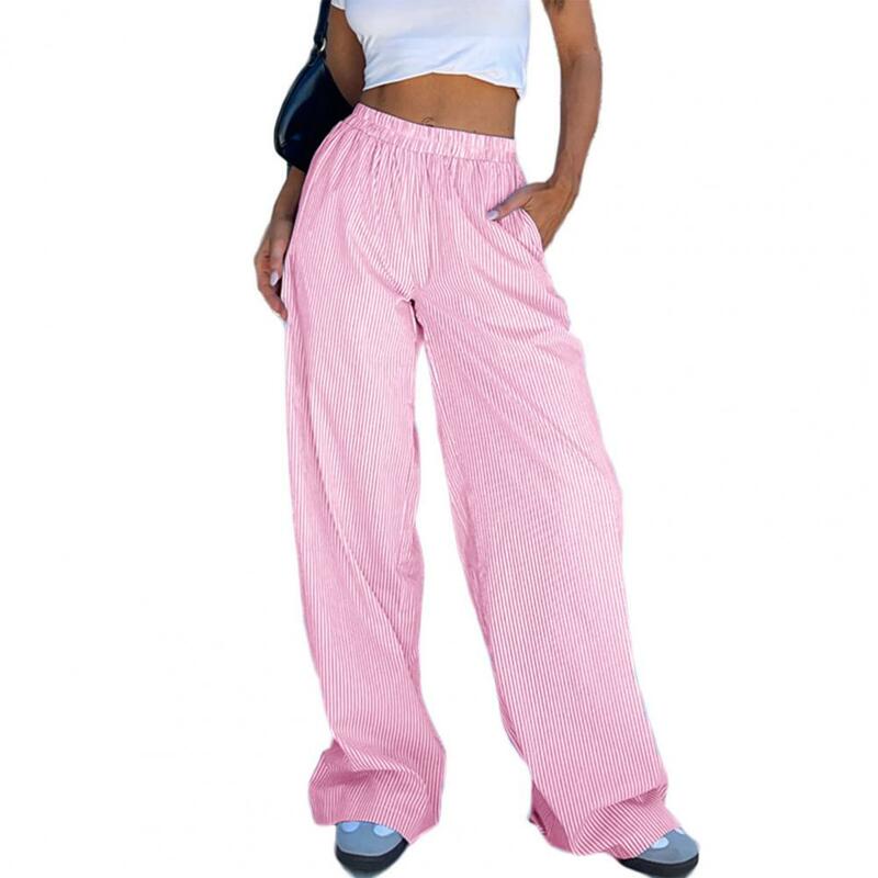 Pantalon de travail à rayures verticales pour femme, pantalon taille haute, pantalon large avec poches, été, travail, loisirs, fjLong