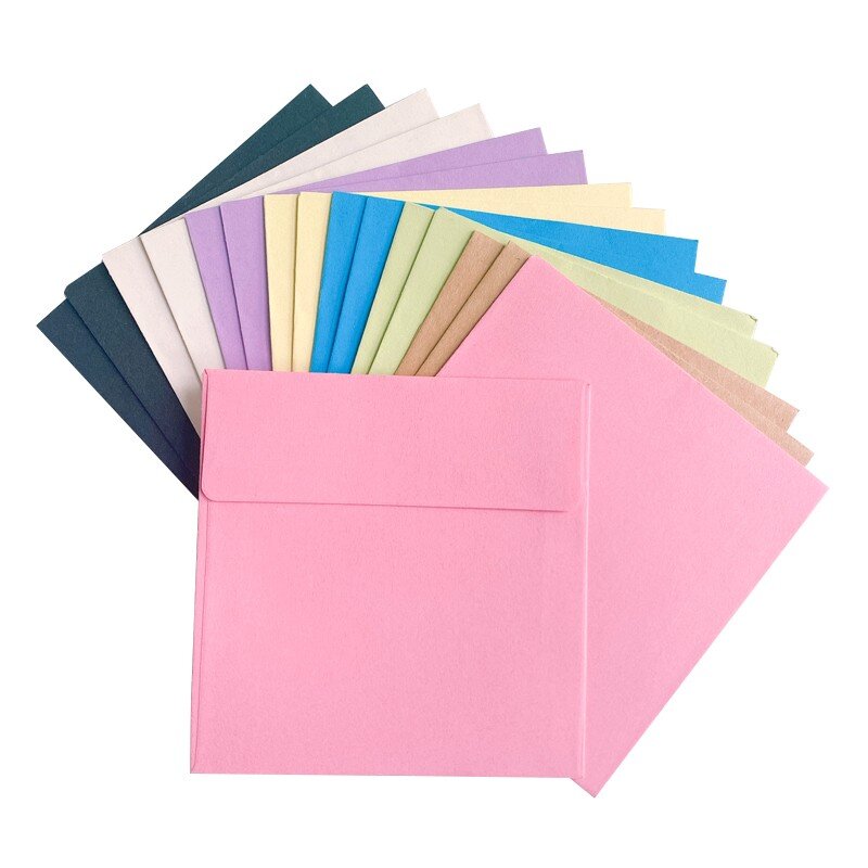 Petite enveloppe carrée de couleur bonbon, 10x10cm, violet/noir/vert/peau de vache/jaune/bleu/rose, vente en gros de 100 pièces