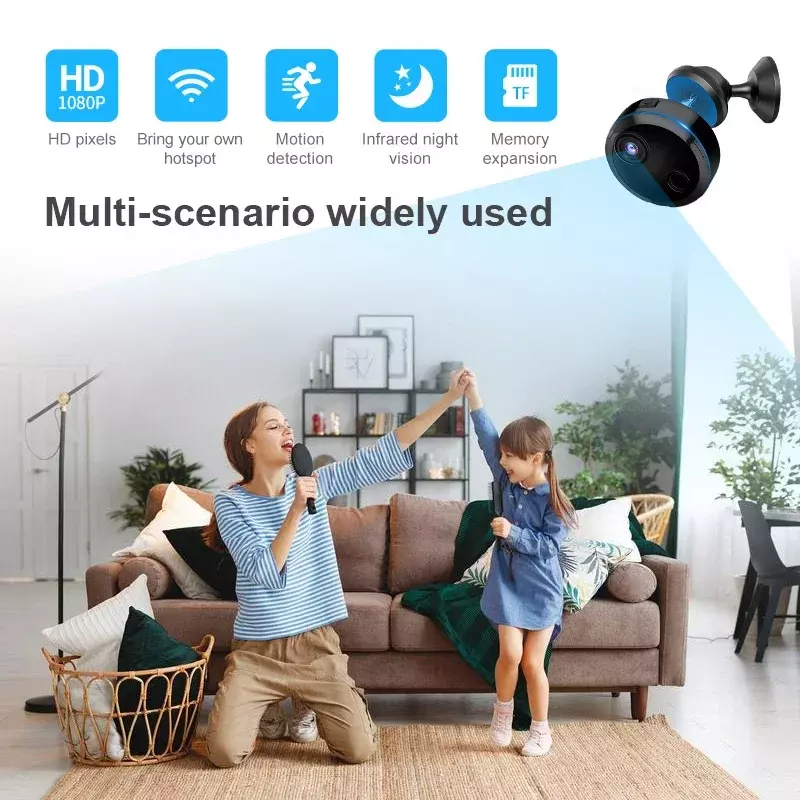Mini Home Indoor Surveillance Camera, Detecção de Movimento, Bebê, Pet, Babá Segurança, Monitor de Rede Remota, HD 1080P, WiFi