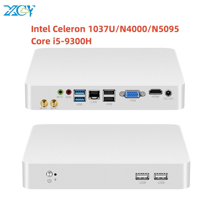 Мини-ПК без вентилятора Intel Celeron 1037U N5095 N4000 Core i5 9300H LAN 16 Гб ОЗУ VGA HD Linux Ubuntu офисный Настольный HTPC персональный Compu