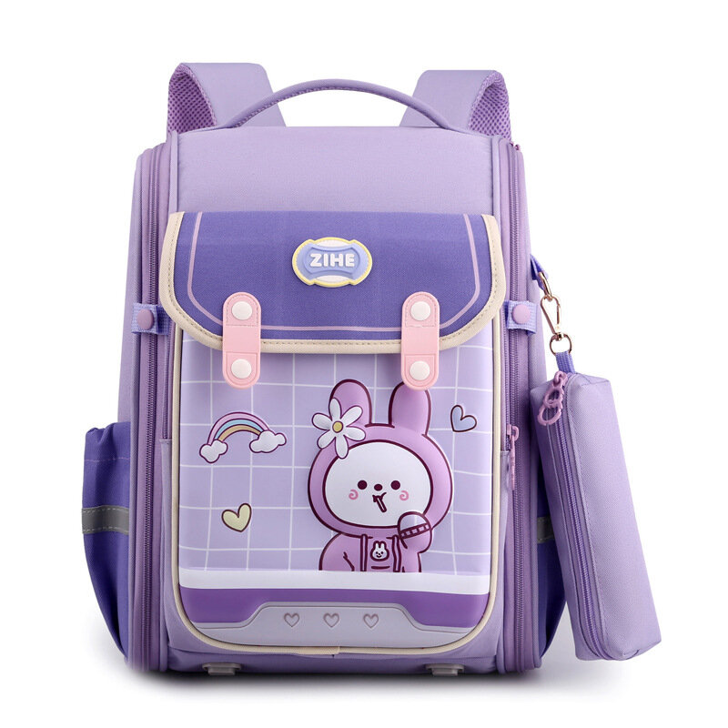 Primário Cartoon Coelho Astronauta Impressão Mochilas, Jardim de Infância Estudante Cute Kids Schoolbag, impermeável infantil