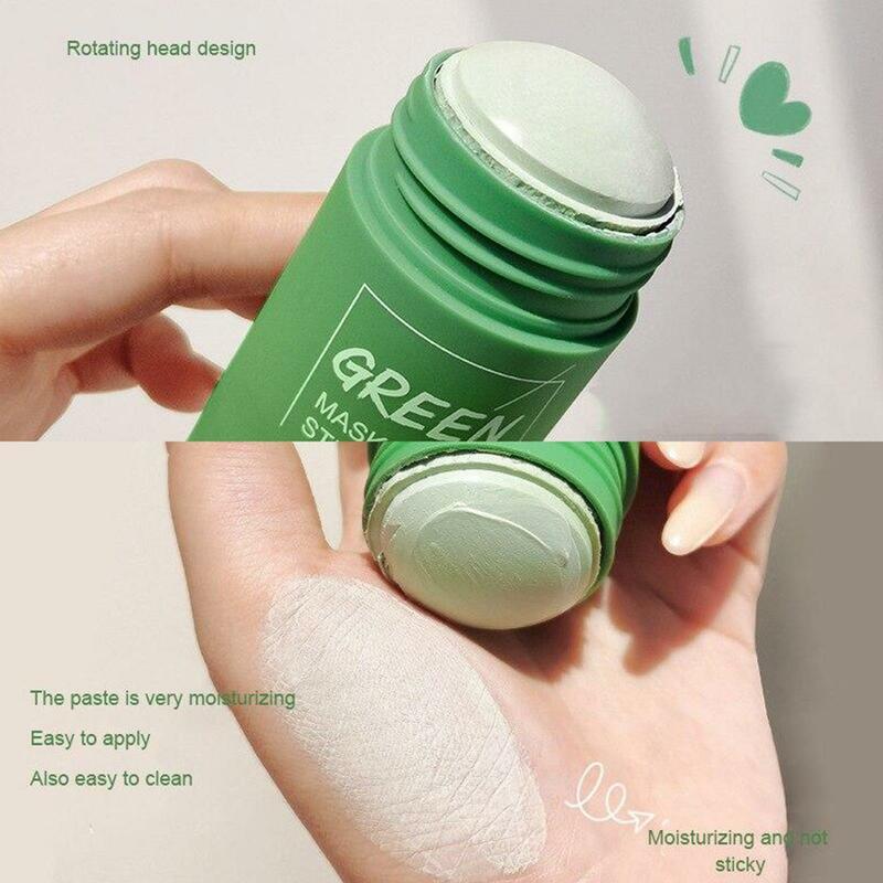Masker teh hijau 40g, topeng Pengontrol Minyak wajah padat melembabkan membersihkan perawatan jerawat menghilangkan pori-pori komedo