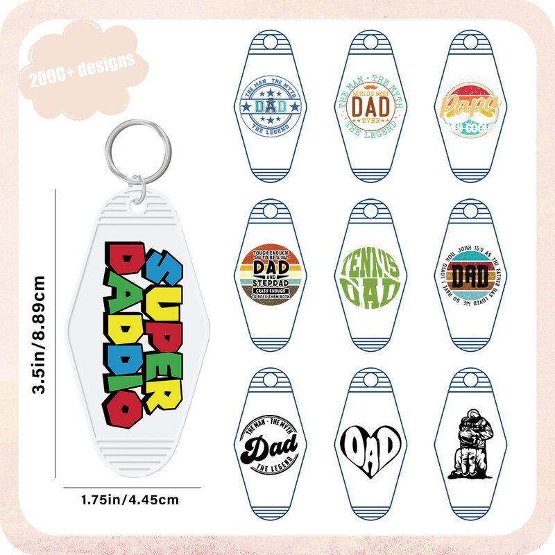 5PCS Wholesale UV DTF Motel Key Chain Decals for Daddy UV DTF Wrap Cold Transfers Print Bundle For Hotel Key Chains