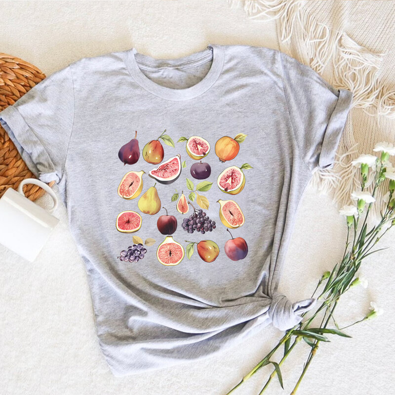 Рубашка с рисунком фигового дерева, женская рубашка с рисунком фруктов, Винтажная футболка с рисунком фруктов, эстетичный модный топ с коротким рукавом, рубашки в стиле ретро для женщин