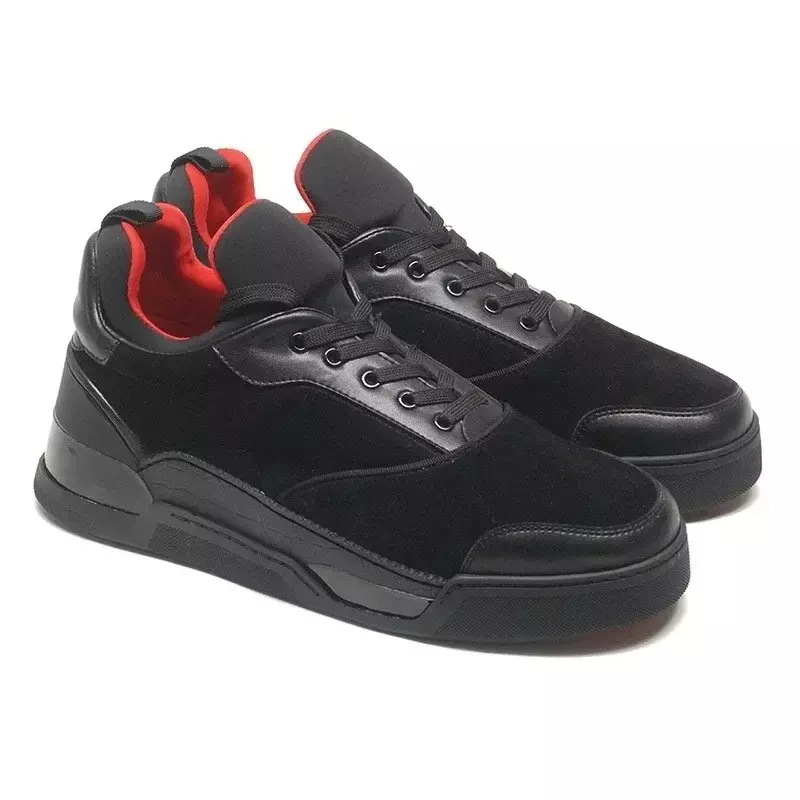 2024 New High-cut Pure Black Sports Lace-up Shoes Red Men's Flat Shoes Sports Shoes