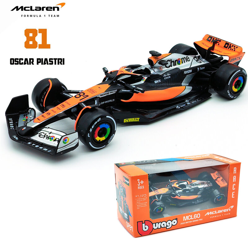 Bburago P2 F1อังกฤษ GP McLaren MCL60 2023 #4 Lando norris #81 Oscar piastri โมเดลรถโลหะหล่อของสะสม