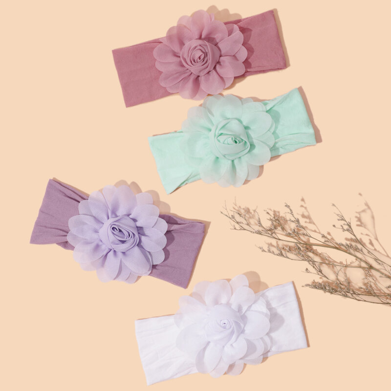 Baby Headband For Girls Solid Flower Nylon Soft Elastic Headwear Princess Cute Hair Band Newborn Baby Hair Accessories