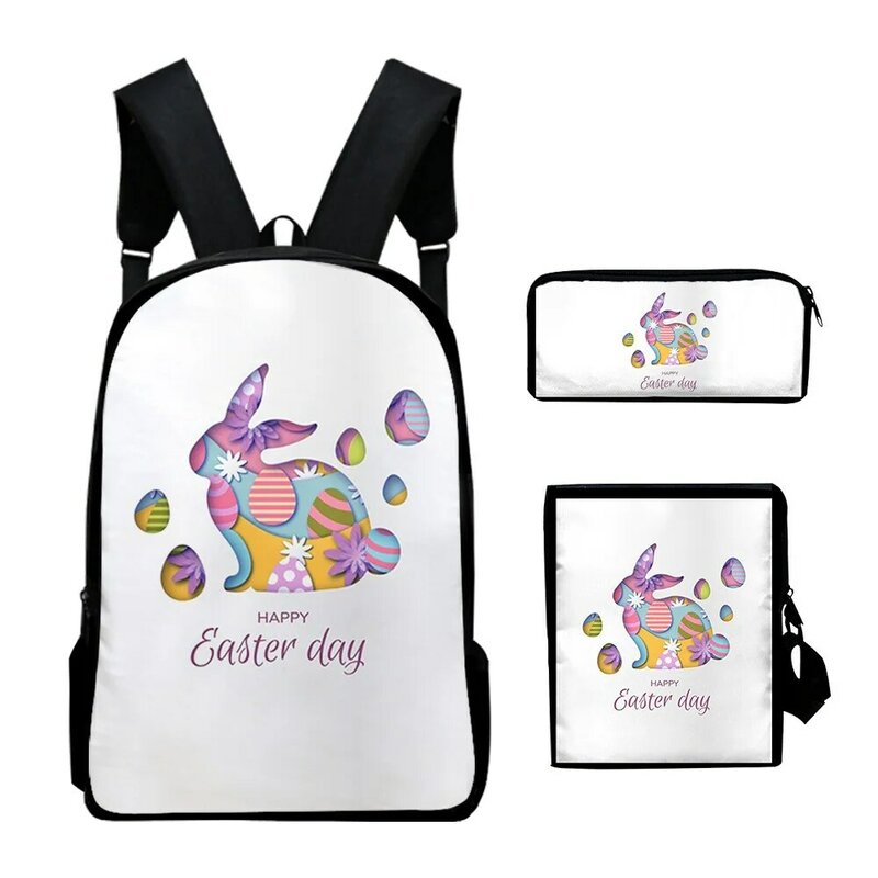 Hip Hop Youthful Cartoon Easter Day 3D Print 3pcs/Set Student Travel bags Laptop Daypack Backpack Shoulder Bag Pencil Case