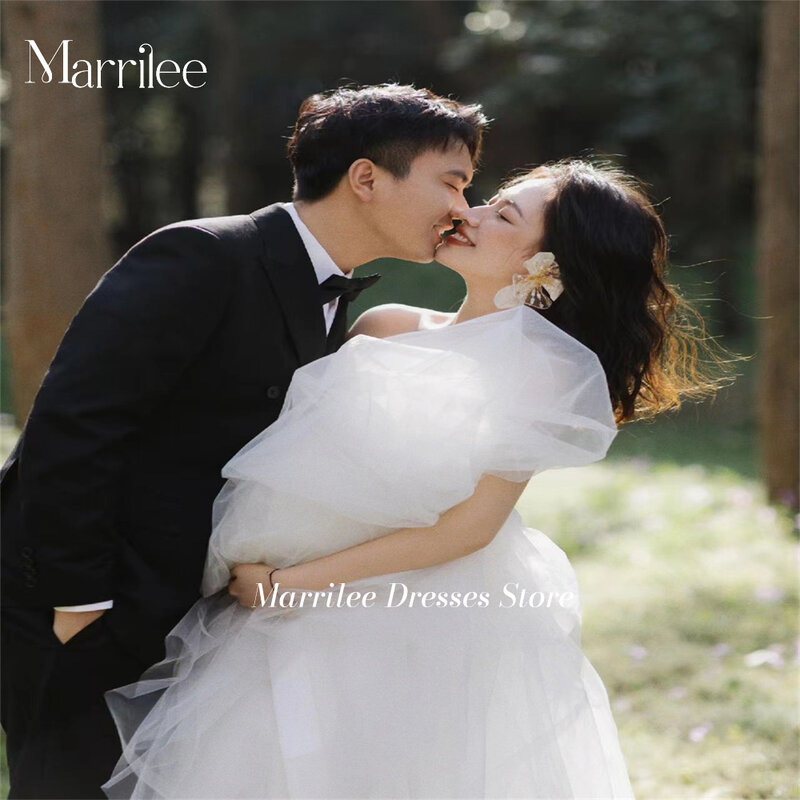 Morden Satin Wedding Dress For Photo shoot A Line Tulle Strapless Sleeveless Bridal Gown Civil vestido de noiva Custom Made