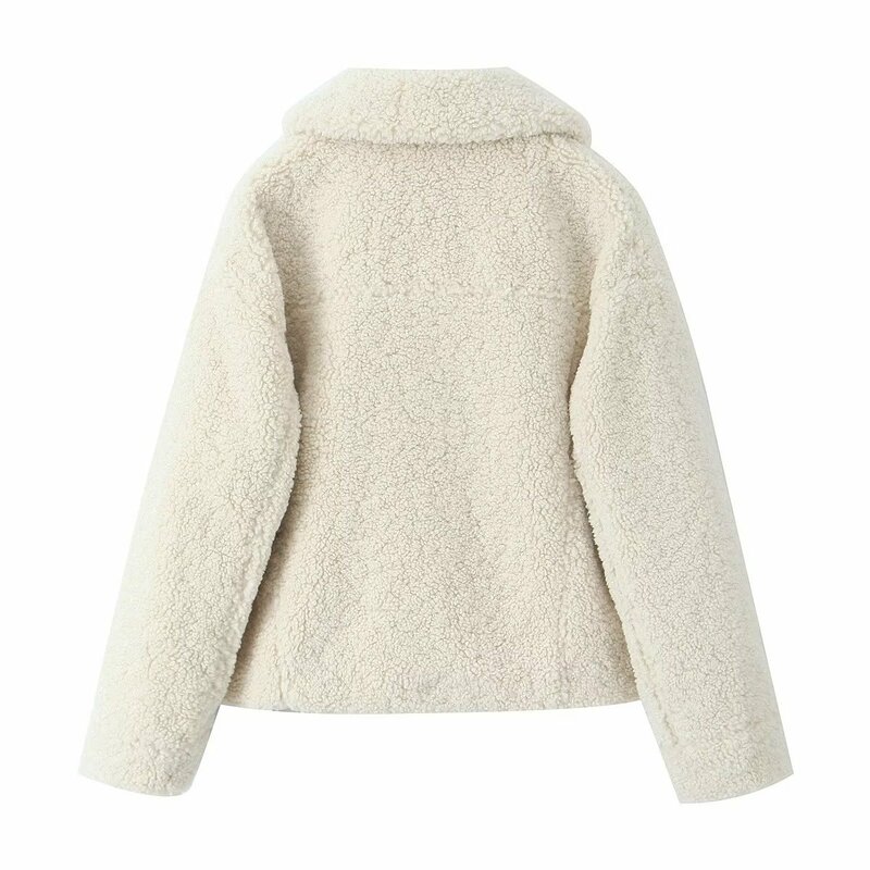 Fato de lã de cordeiro branco feminino, blazer quente, elegante feminino, jaqueta senhora do escritório, casaco grosso, inverno