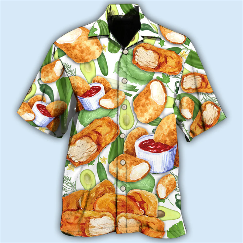 Najnowsze luźne oddychające koszulki z nadrukiem 3D modne fajne modne z kurczakiem na plaży hawajski Top z krótkimi rękawami letnie koszule męskie