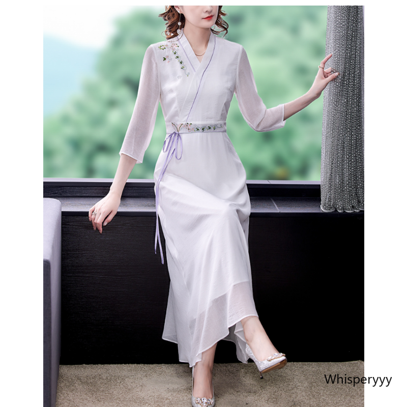 Vestido Hanfu de estilo chino para mujer, moda Vintage moderna, mejora el bordado, vestidos elegantes, vestido tradicional chino para niñas