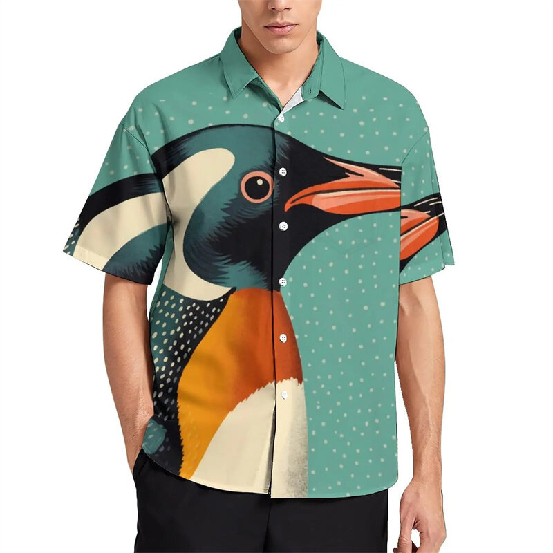 Camisas com estampa gráfica pinguim masculina, top 3D bonito, Spheniscidae, moda vintage, blusas engraçadas, top de verão, novo