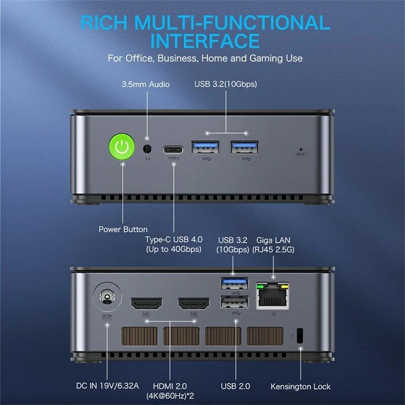 GMKtec-Gaming Mini PC Desktop, K4, AMD, R9, 7940HS, 8 núcleos, 16 thread, 32GB DDR5, SSD de 1TB