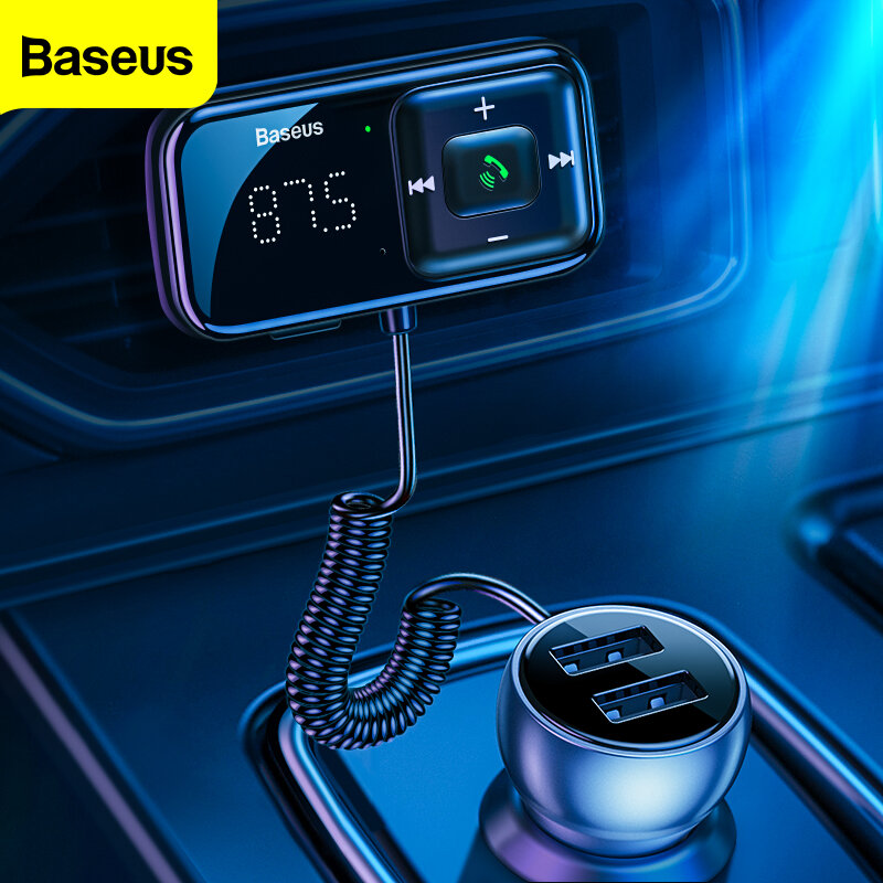 Baseus fm modulador transmissor bluetooth 5.0 fm rádio 3.1a usb carregador de carro kit carro sem fio aux áudio transmissor fm