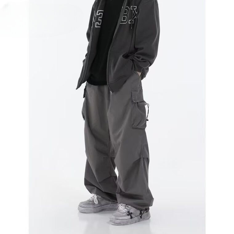 Pantalones Cargo de cintura elástica para hombre, ropa de calle informal, holgada, con múltiples bolsillos, Color sólido, Primavera, A53, 2023