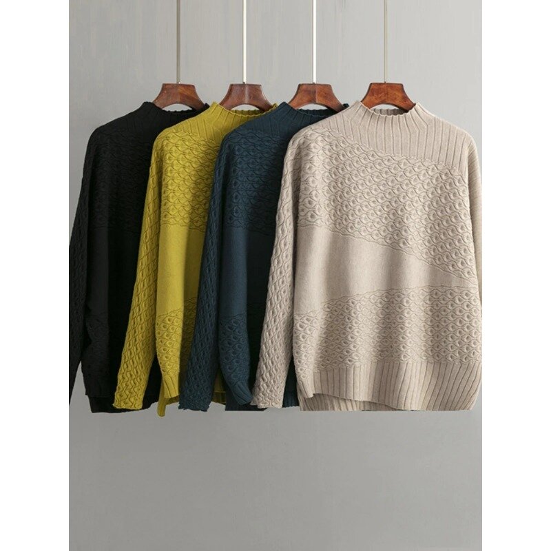 Sweater lengan panjang wanita, atasan Sweater N153 longgar kasual elegan Mode Korea komuter Sweater musim dingin untuk wanita