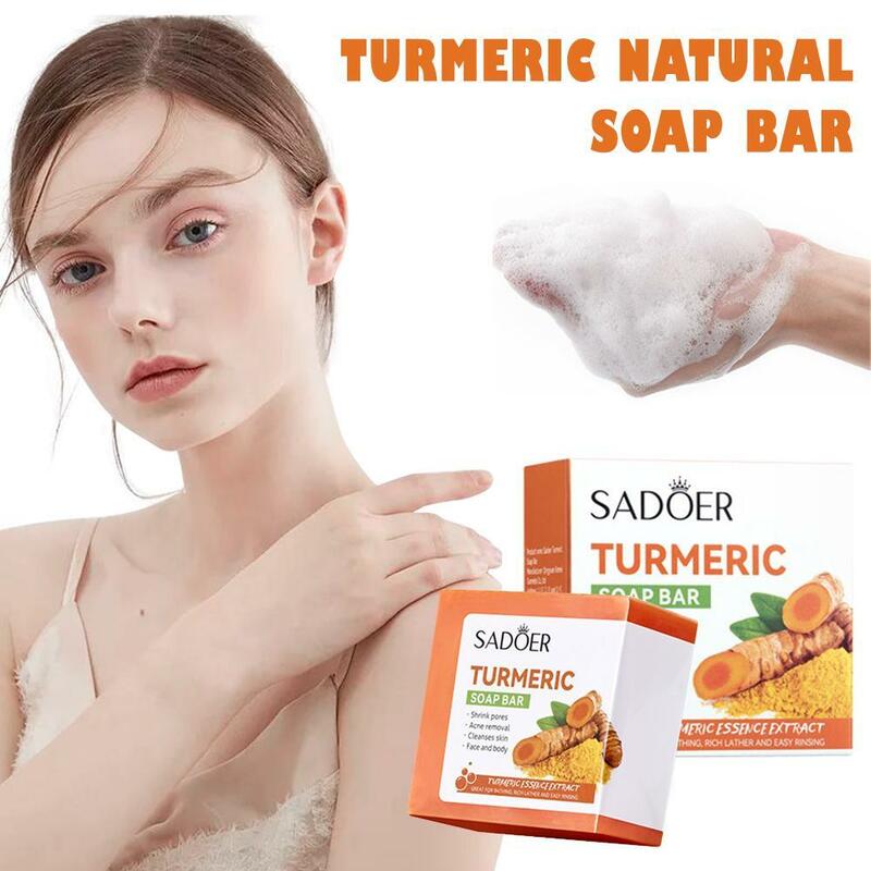 Sabun mandi pembersih tubuh, kunyit alami buatan tangan, serbaguna kontrol minyak Universal pelembap kulit halus 100g