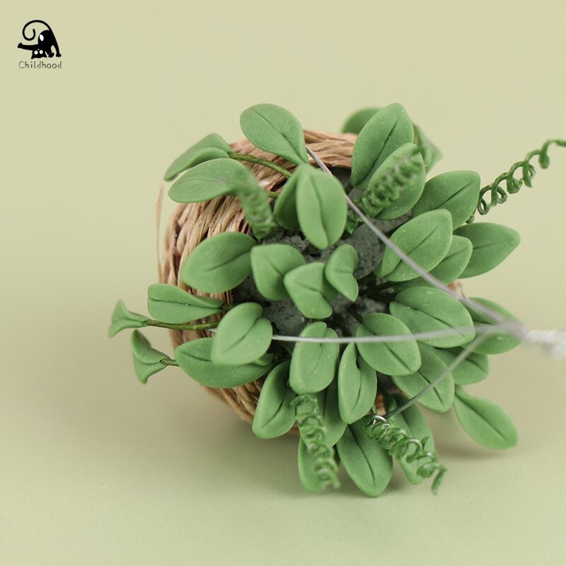 Miniatur 1:12 pot tanaman gantung pot peri, pot tanaman pot gantung taman, keranjang miniatur berkebun untuk dekorasi rumah boneka