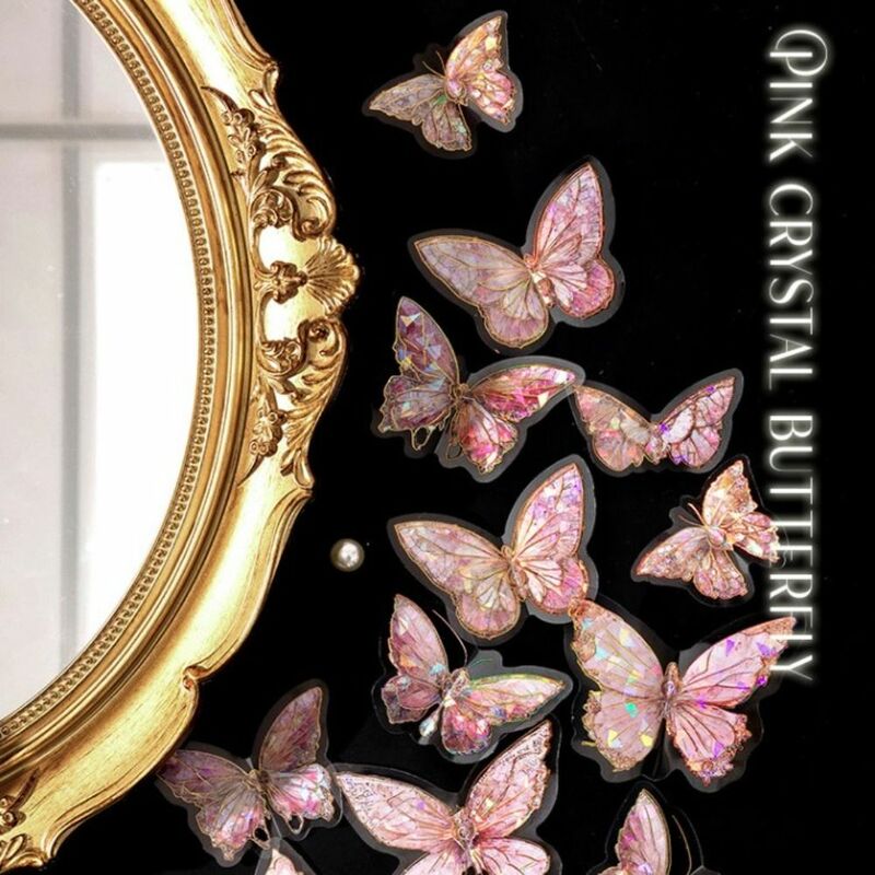 20Pcs/pack Stickers Ice Crystal Laser Butterfly 3D Hollow Gold DIY Handbook Scrapbooking Material Collage Sticker