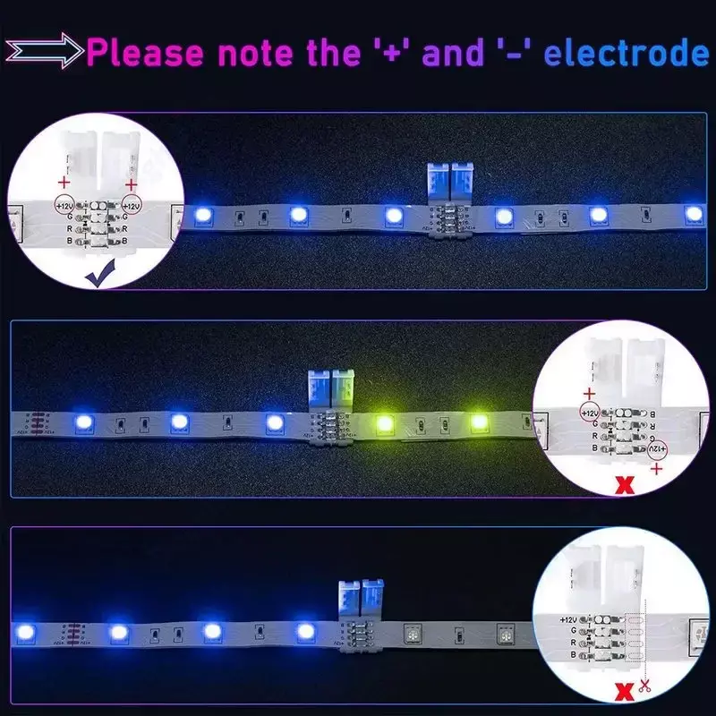 LED 스트립 솔더리스 LED 커넥터, 3528 SMD RGB RGBW LED 스트립 조명용, IP20 2 핀, 4 핀, 5 핀, L, T, X 모양 코너 커넥터, 8mm, 10mm, 12mm