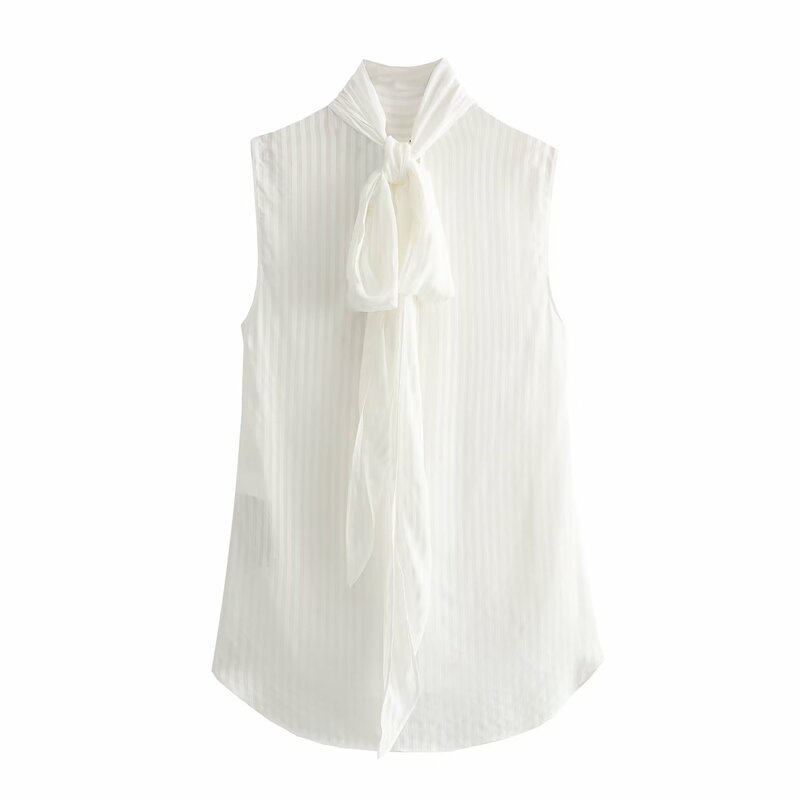 Dave & Di Franse Mode Elegante Witte Strik Blouse Tops Office Mouwloze Dames Casual Shirt Dames
