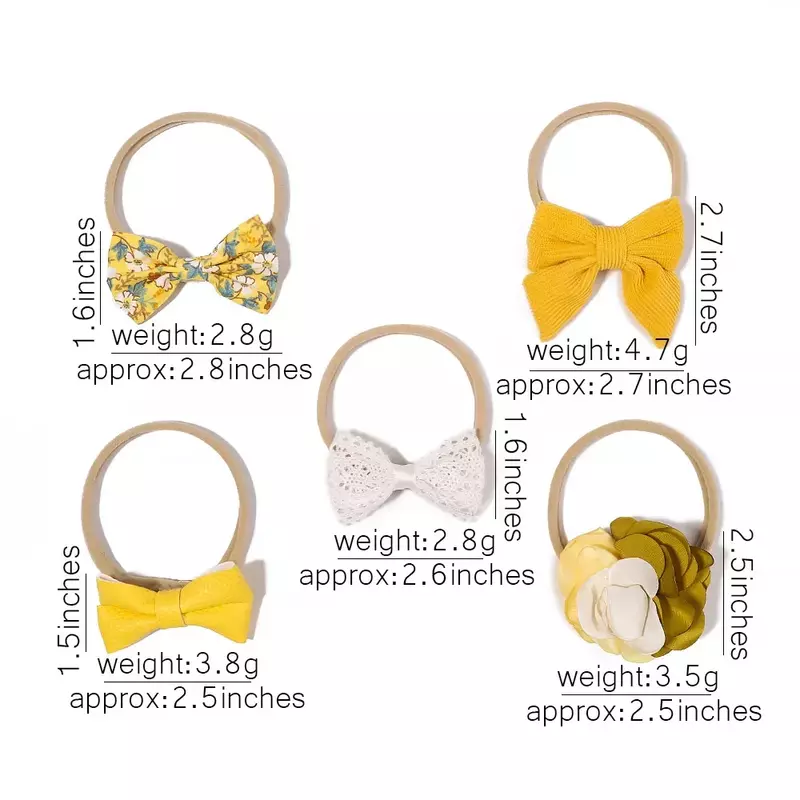 5Pcs/Set Baby Bow Headband Lace Flower Print Nylon Cotton Hair Bands for Children Girls Non-Wave Newborn Baby Hair Accessories