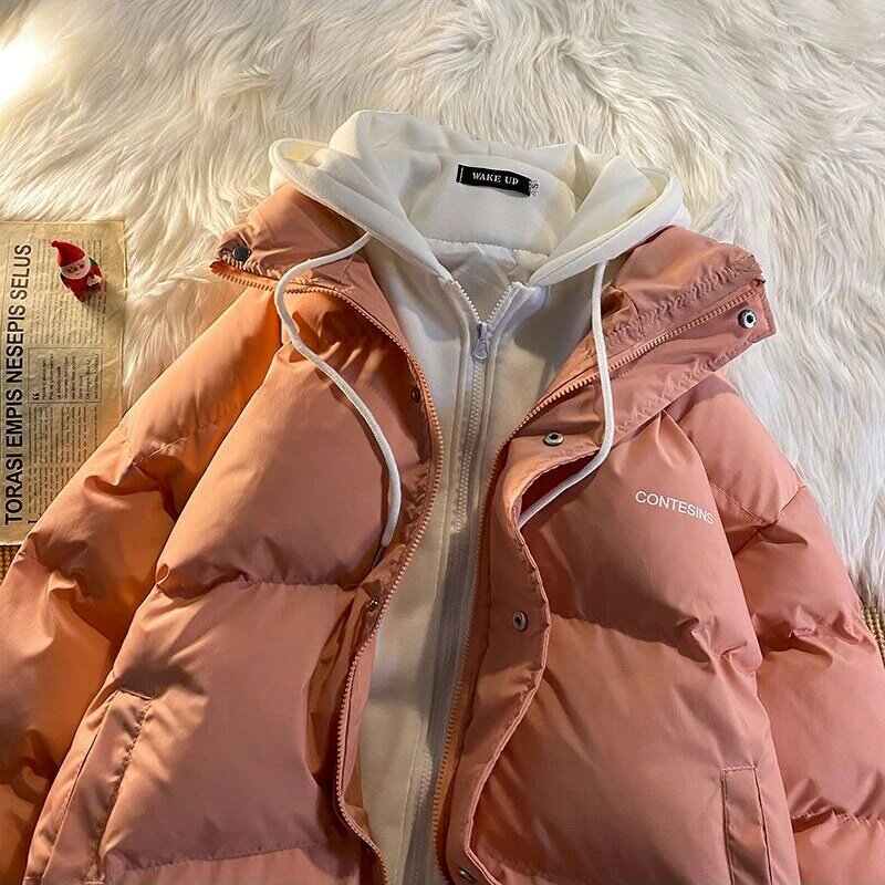 Mantel tebal wanita musim dingin, mantel tebal ritsleting bawah dua saku palsu multifungsi baru