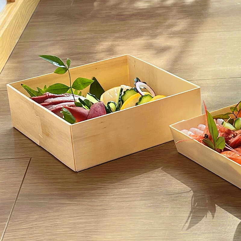 Customized productDIY Eco Cake Packing Disposable Lunch Japanese style Sushi Box Wooden Takeout Box Lunch Box
