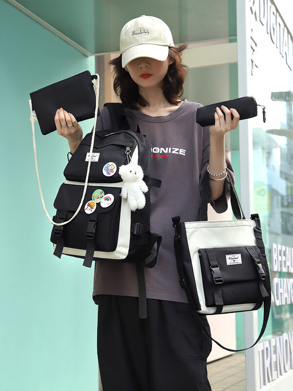 Vincine-conjunto de mochila de quatro peças, bolsa de ombro feminina, bolsa crossbody, estojo, bolsa de computador de grande capacidade