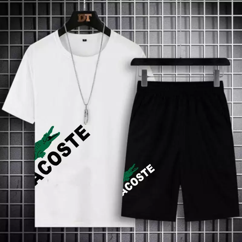 Комплект из футболки и шортов для мужчин, дышащая Повседневная футболка, комплект для бега, модный спортивный костюм с принтом в стиле Харадзюку, лето