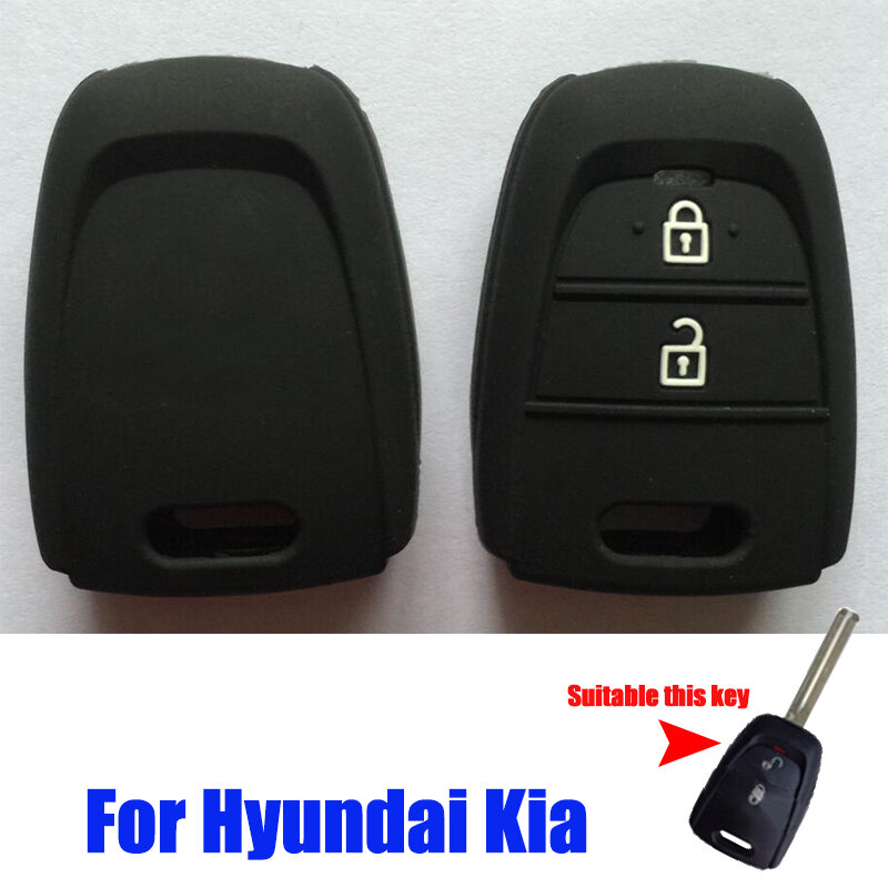 Untuk Hyundai Kia Karet Silikon 2 Tombol Kunci Remote Mobil Fob Kunci Case Pelindung Cover