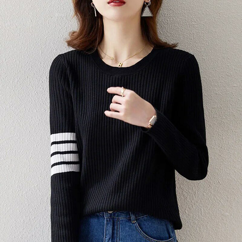 Autumn Winter Thin New O-neck Sweaters Loose Korean Interior Lapping Long Sleeve Women's Clothing Undercoat Simplicity Knitting