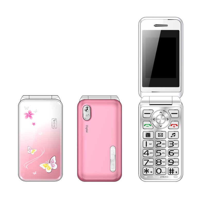Lady Girl telefono cellulare piegato grande Display torcia sottile carino stile di copertura altoparlante Dual Sim grande pulsante Flip Lovely
