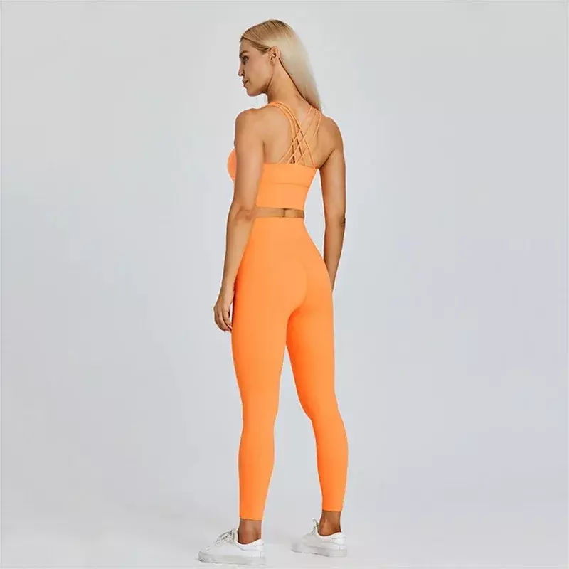 Lemon Women Fitness Bra e Legging 2pcs Soft Yoga Set Cross Back Gym Underwear Top Sport Suit Workout Training Sportwear
