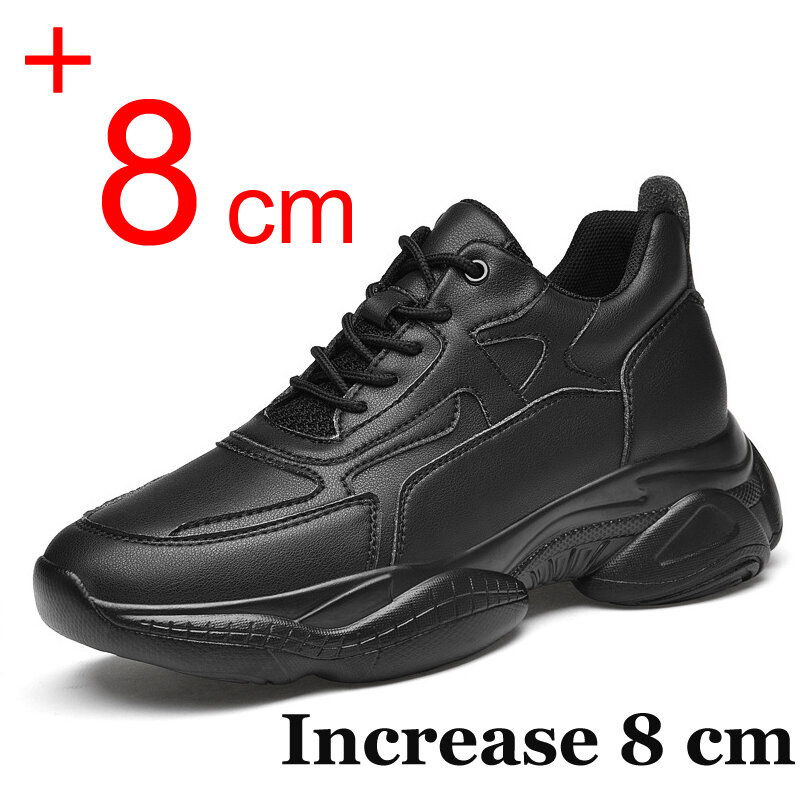 2024รองเท้าผ้าใบลำลองสำหรับผู้ชาย, รองเท้าส้นตึกรองเท้าแฟชั่นสีขาวดำเพิ่มความสูง8ซม. สำหรับผู้ชายรองเท้ากีฬาอินเทรนด์
