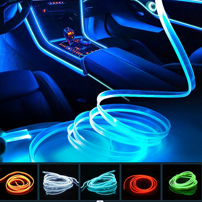 Car Interior Decorative Lamps Strips Atmosphere Lamp Cold Light Decorative Dashboard Console Auto LED Ambient Lights 1/2/3/4/5M