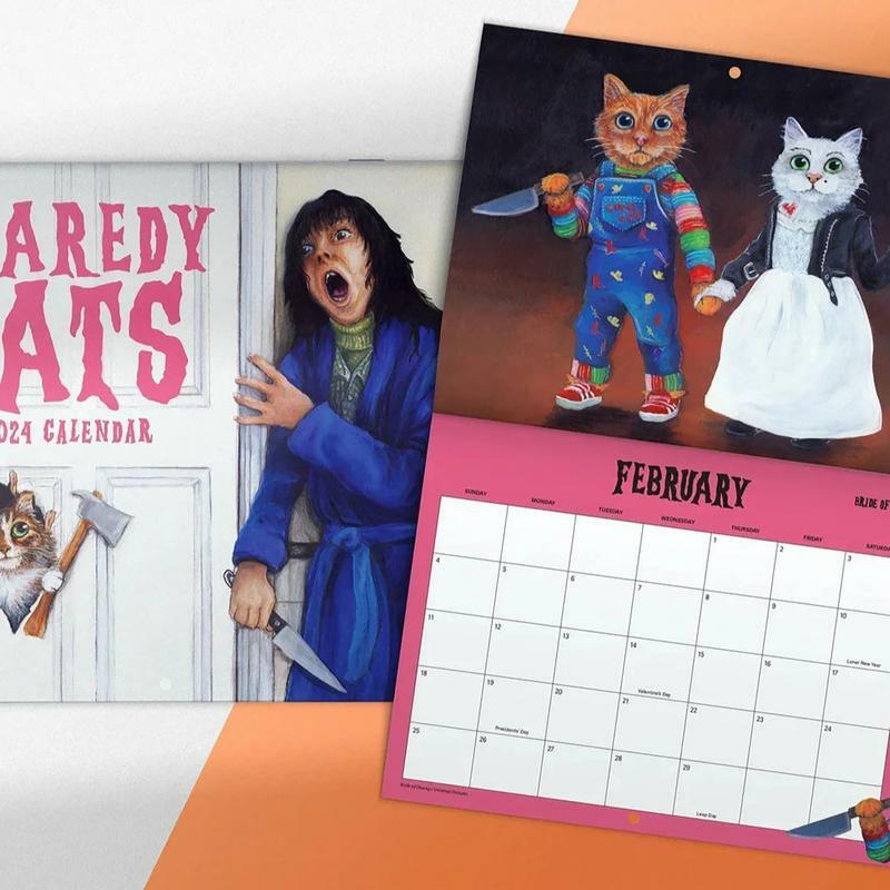 Kalender kucing 2024 kalender Bulanan dinding 12 bulan lucu dari 2024 Januari 2024 cantik kalender Bulanan dinding kucing Scaredy lucu untuk
