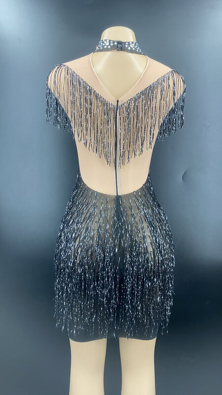 Spersonalizowany siatkowy koronkowe frędzle seksowny plecak z kryształami górskimi spódnica biodrówka sukienka na przyjęcie urodzinowe nocnego klubu celebracja Longuette