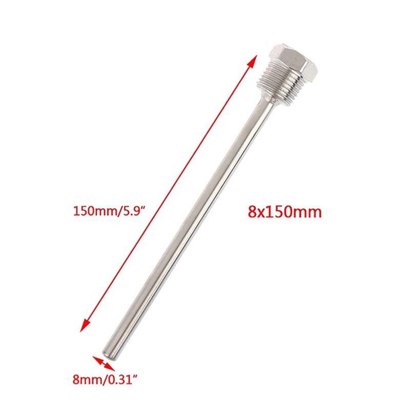 BSP Thermowell 1/2 BSP G Thread 304 Stainless Steel 30-200mm Home Tools Thermometer Hygrometer Long Service Life