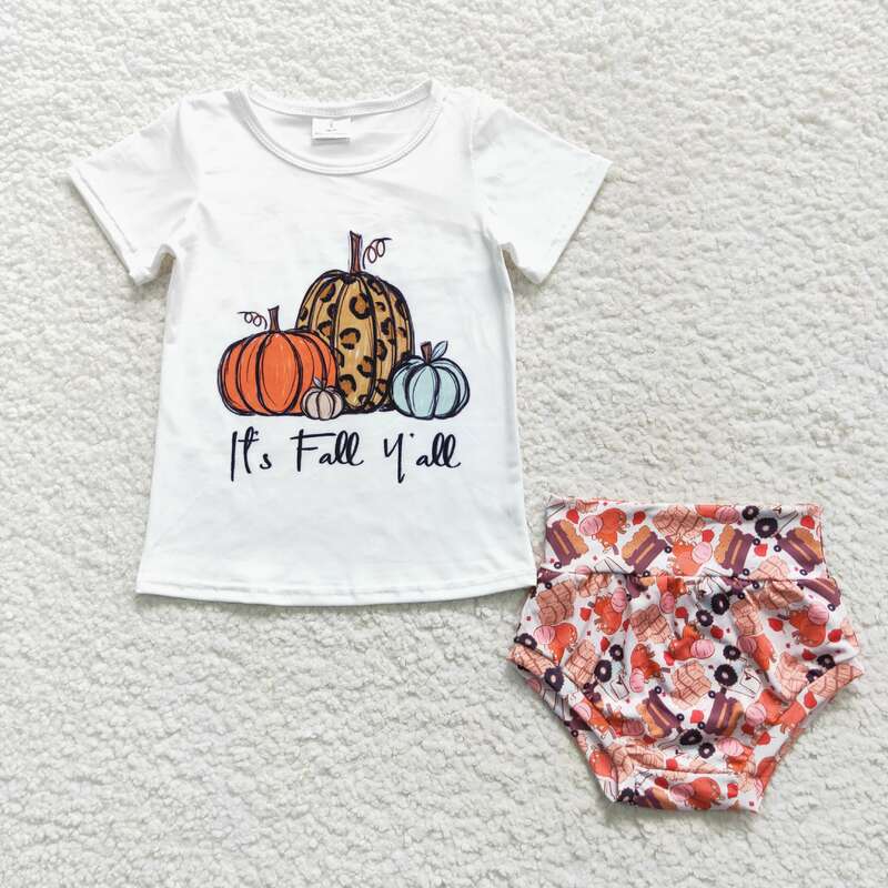 Costume pour bébés, 2 pièces, haut orange, imprimé citrouille, tanga, mignon, alphabet