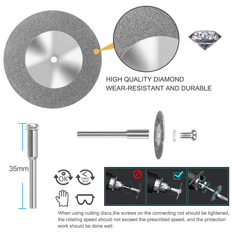 Xcan mini diamant sägeblatt 16-60mm diamant schneid scheibe mit dorn für dremel dreh werkzeuge schleif scheibe 5 stücke